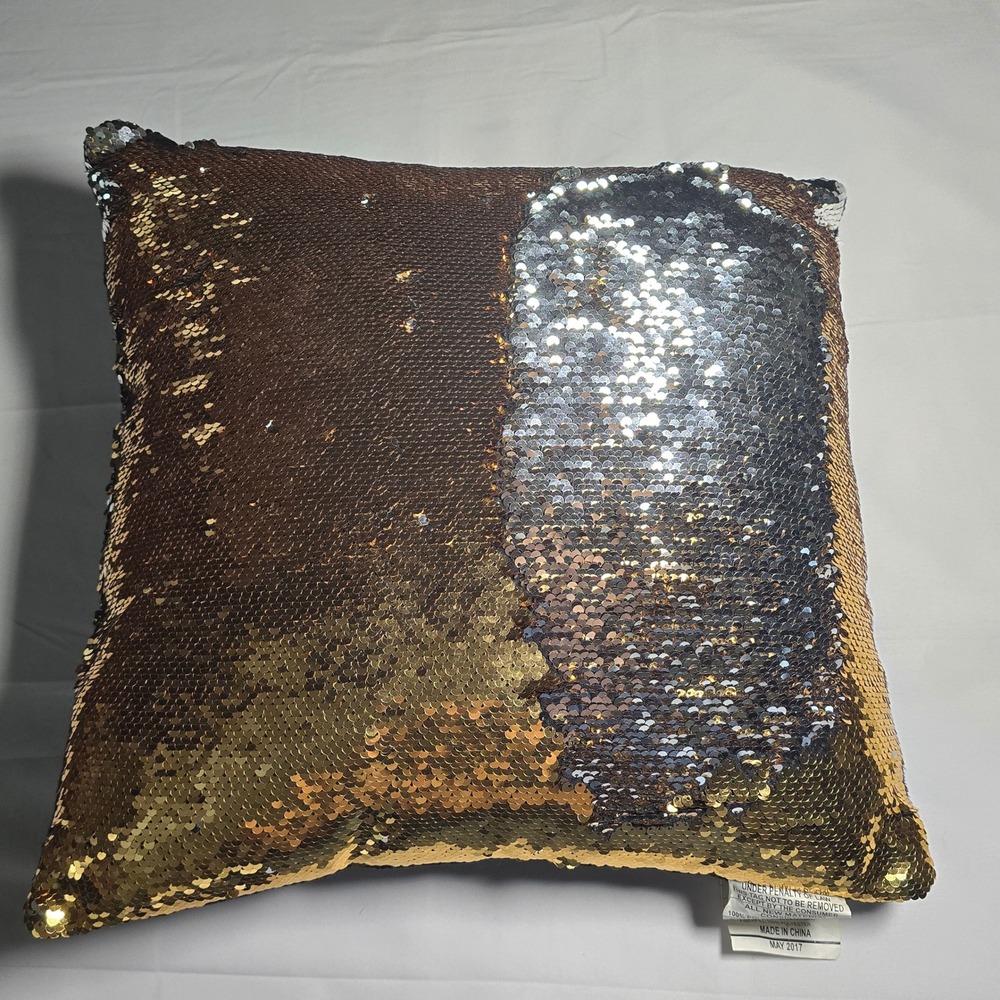 Mainstays Mermaid Sequin Throw Pillow Gold Silver Reversible Decorative 15x15
